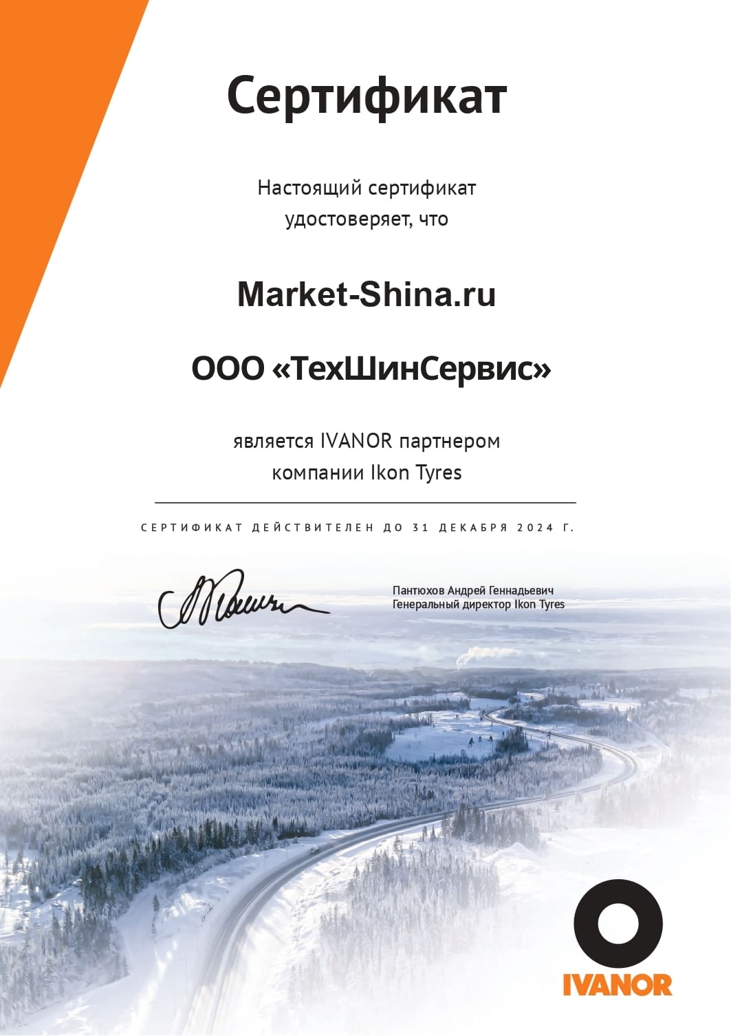 Сертификат IVANOR партнер Ikon Tyres